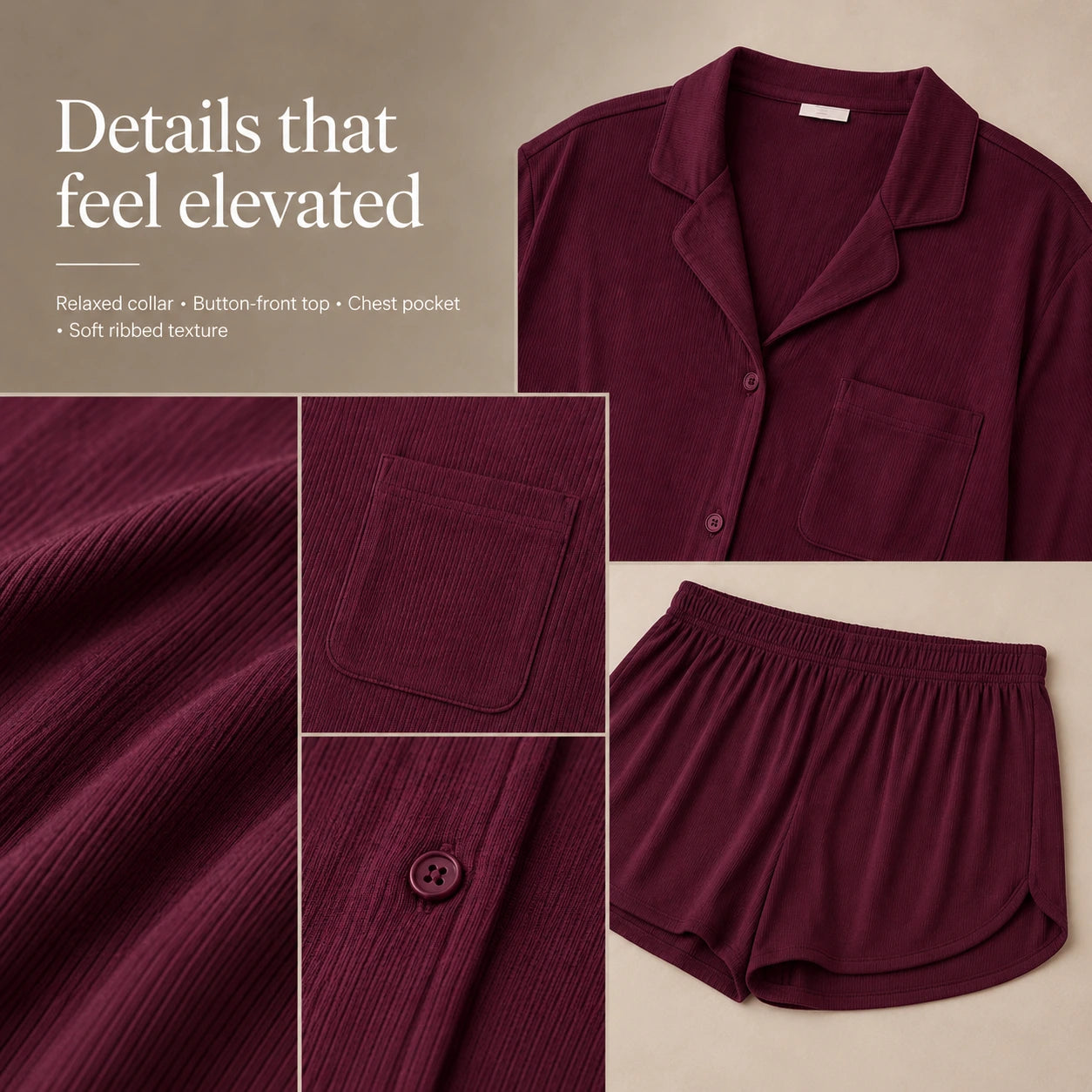 Lunelle™ Soft Ribbed Short Sleeve Pajama Lounge Set
