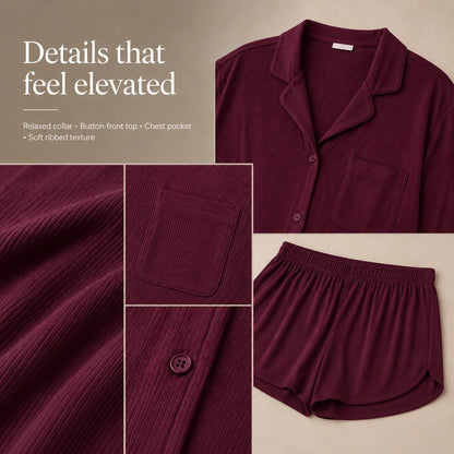 Lunelle™ Soft Ribbed Short Sleeve Pajama Lounge Set