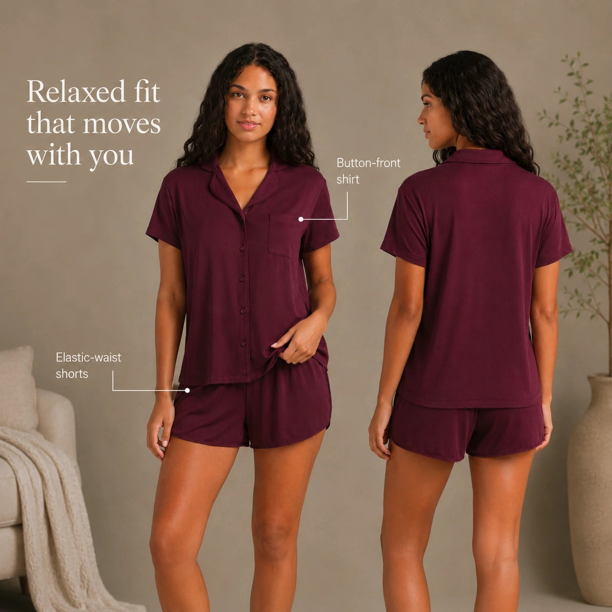 Lunelle™ Soft Ribbed Short Sleeve Pajama Lounge Set