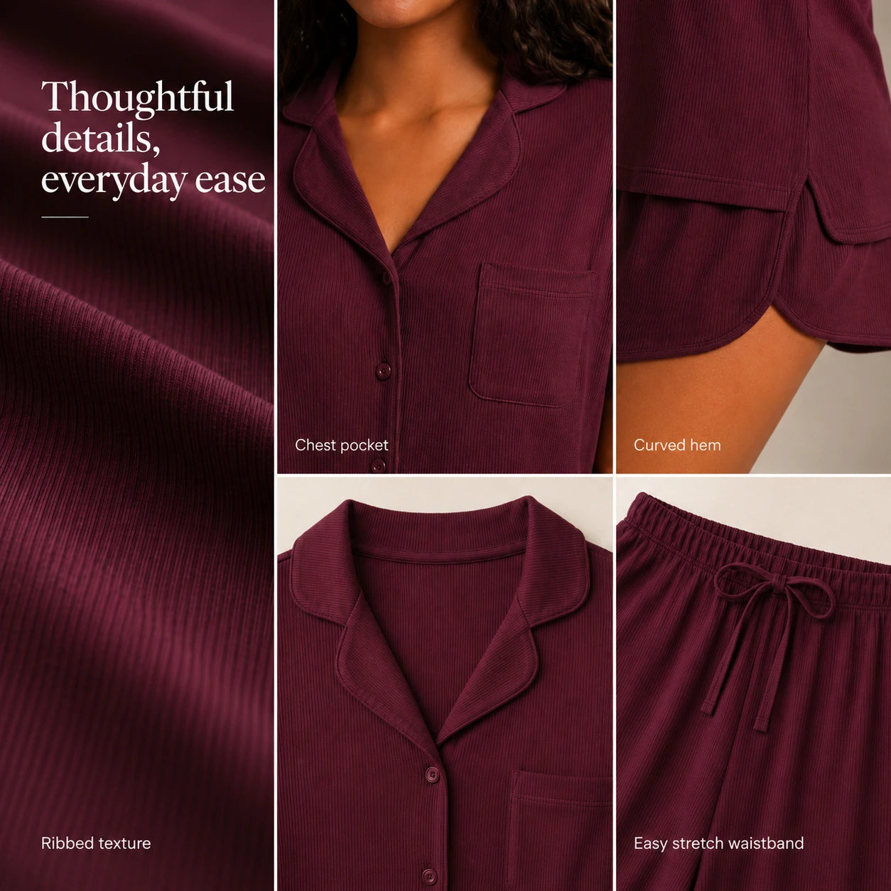Lunelle™ Soft Ribbed Short Sleeve Pajama Lounge Set