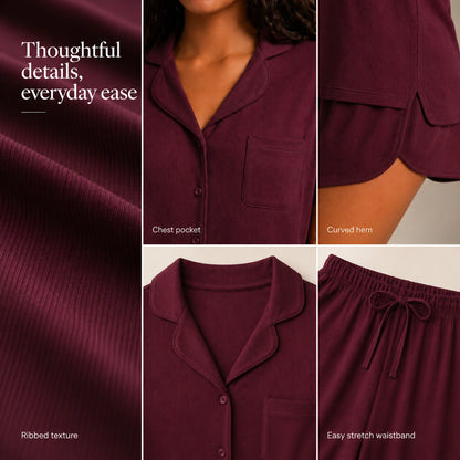Lunelle™ Soft Ribbed Short Sleeve Pajama Lounge Set