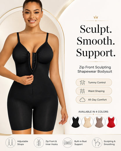 Lina™ Zip-Front Shapewear Bodysuit — Smooths, Shapes & Supports All Day