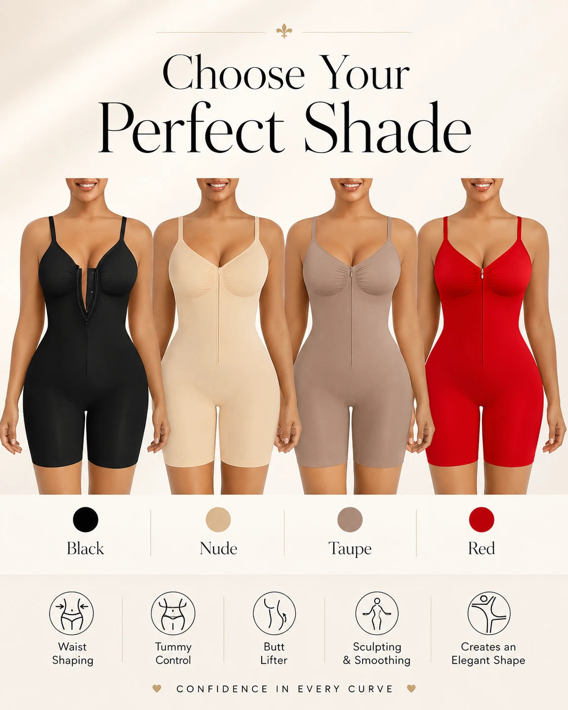 Lina™ Zip-Front Shapewear Bodysuit — Smooths, Shapes & Supports All Day