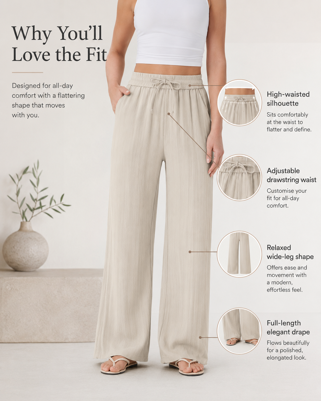 Lina™ High-Waisted Wide Leg Trousers